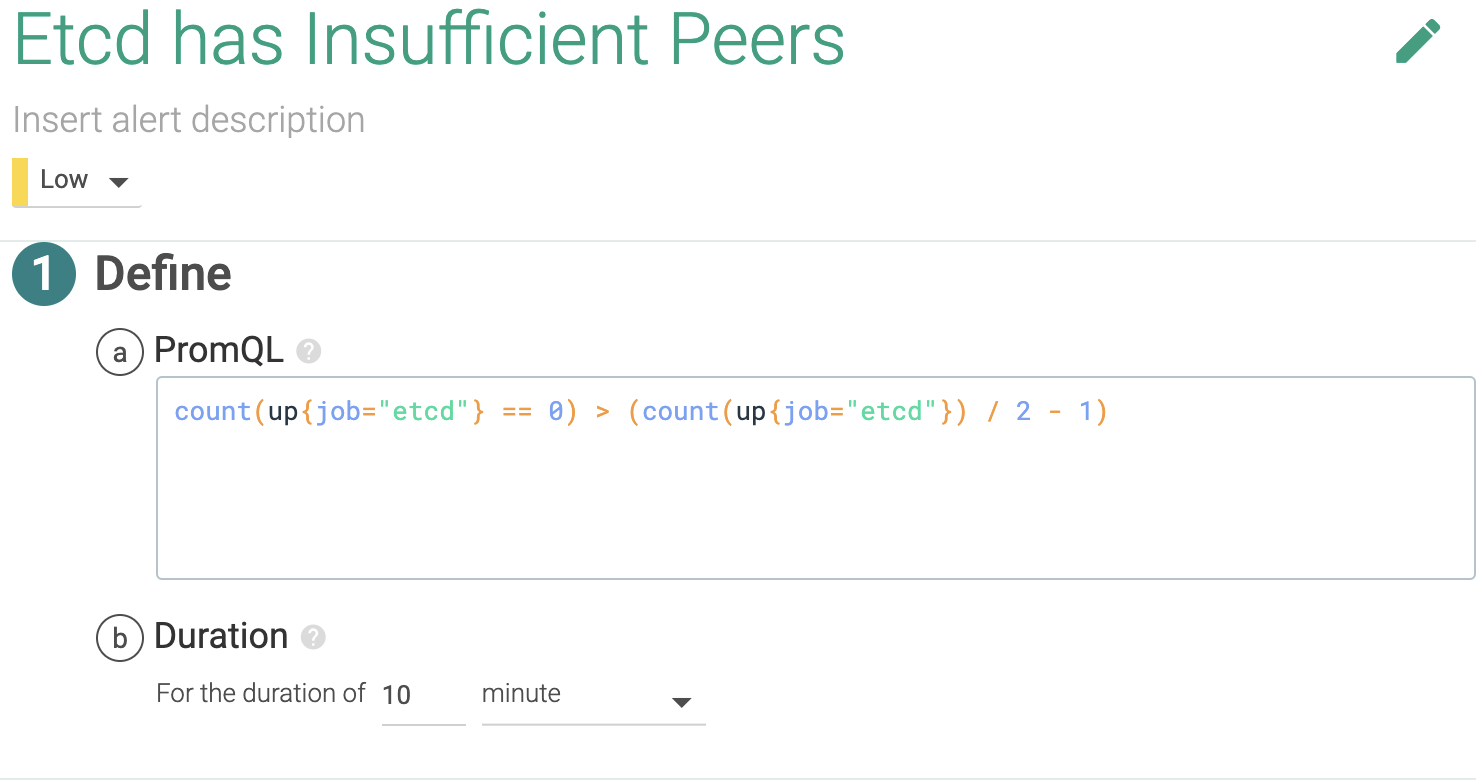 Example Kubernetes Alert: Etcd has insufficient peers